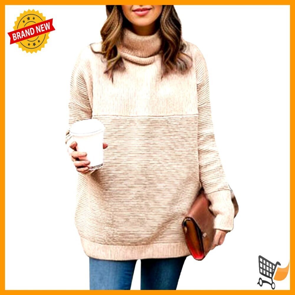 Cozy Ribbed Turtleneck Sweater Oversized Relaxed Fit Pullover Knit Top